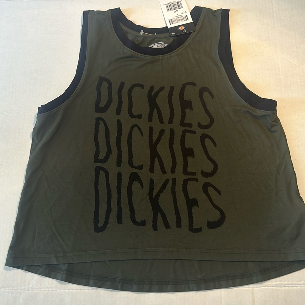 Dickies Large Top Sporty Graphic Cropped Tank black logo in Military Green NWT